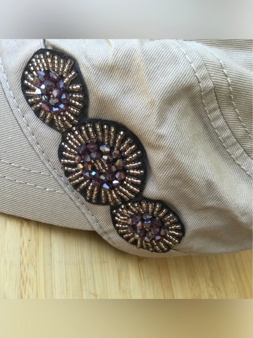 Beaded Accent Beige Women's Cadet Cap